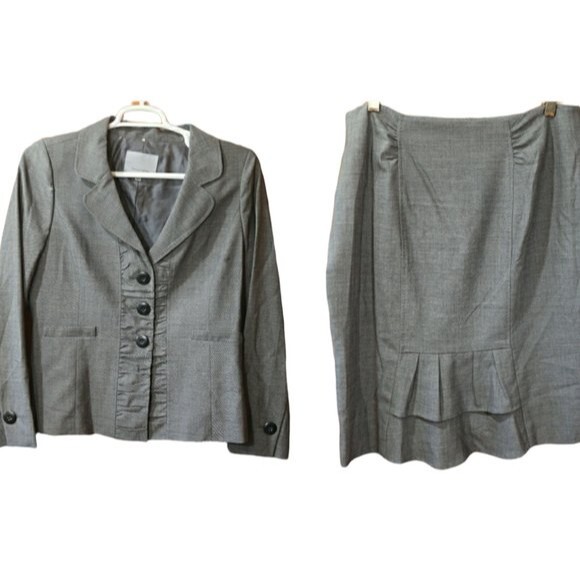 Classiques Entier Gray Wool Ruffle Skirt Suit & Blazer Set 12/14 Career - Picture 1 of 15